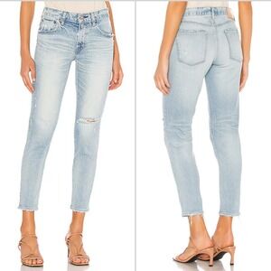 Moussy Vintage Vivian Skinny Jeans 28 Light Blue Distressed Raw Hem High Rise
